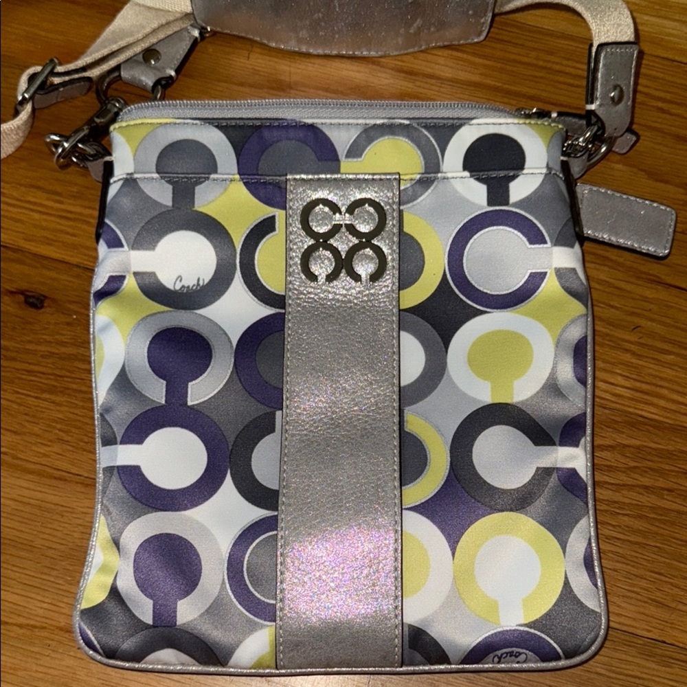 Coach Purple Green and Gray Crossbody Bag with Signature Design